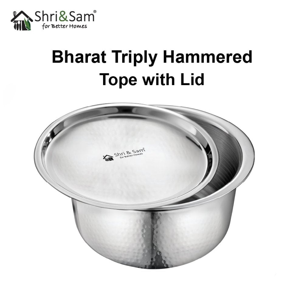 Stainless Steel Bharat Hammered Triply Tope with Lid