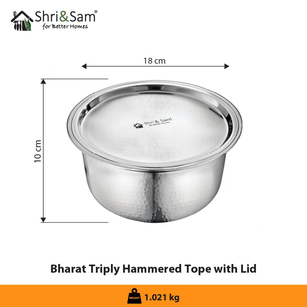 Stainless Steel Bharat Hammered Triply Tope with Lid