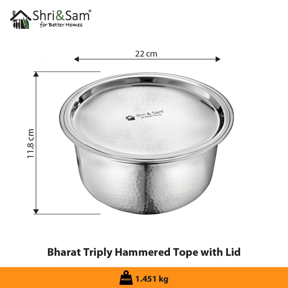 Stainless Steel Bharat Hammered Triply Tope with Lid