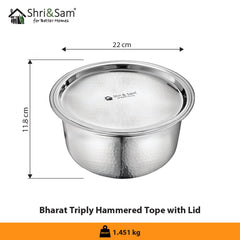 Stainless Steel Bharat Hammered Triply Tope with Lid