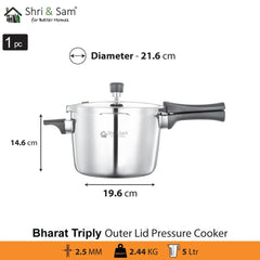 Stainless Steel Bharat Triply Outer Lid Pressure Cooker