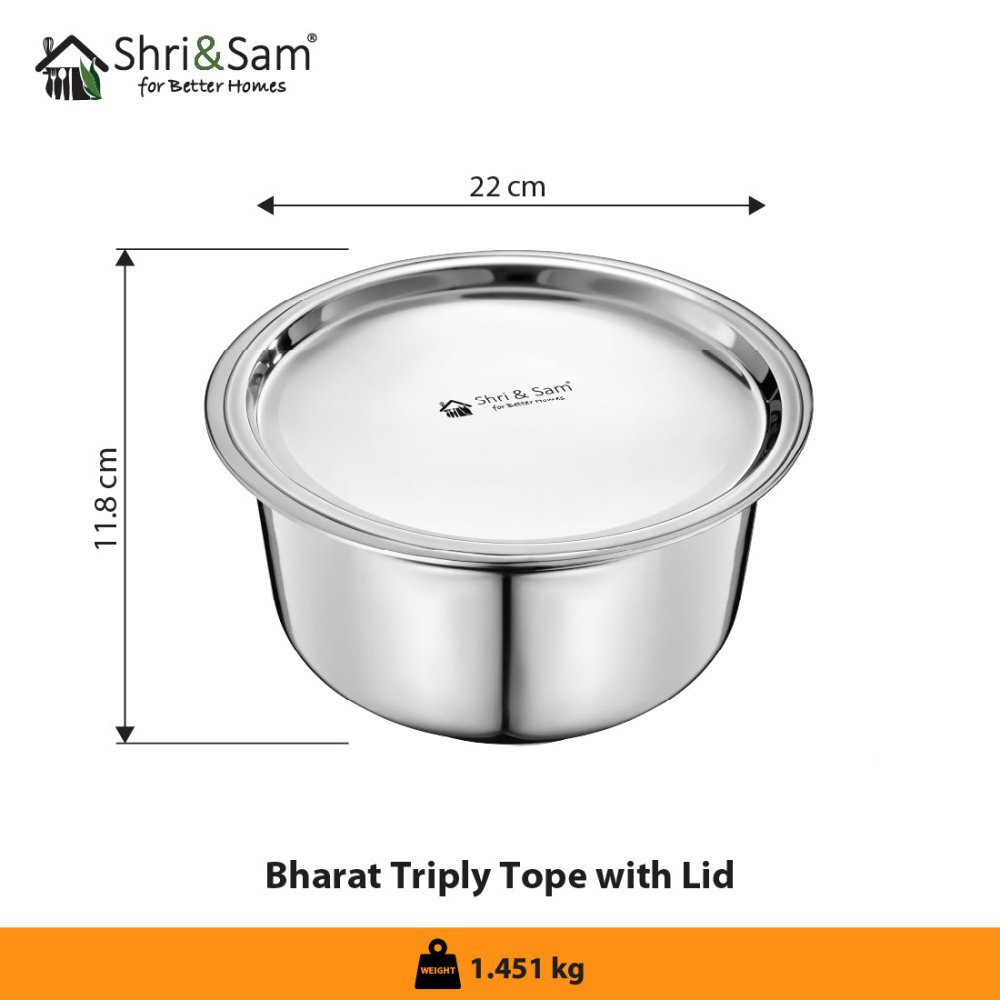 Stainless Steel Bharat Triply Tope with Lid