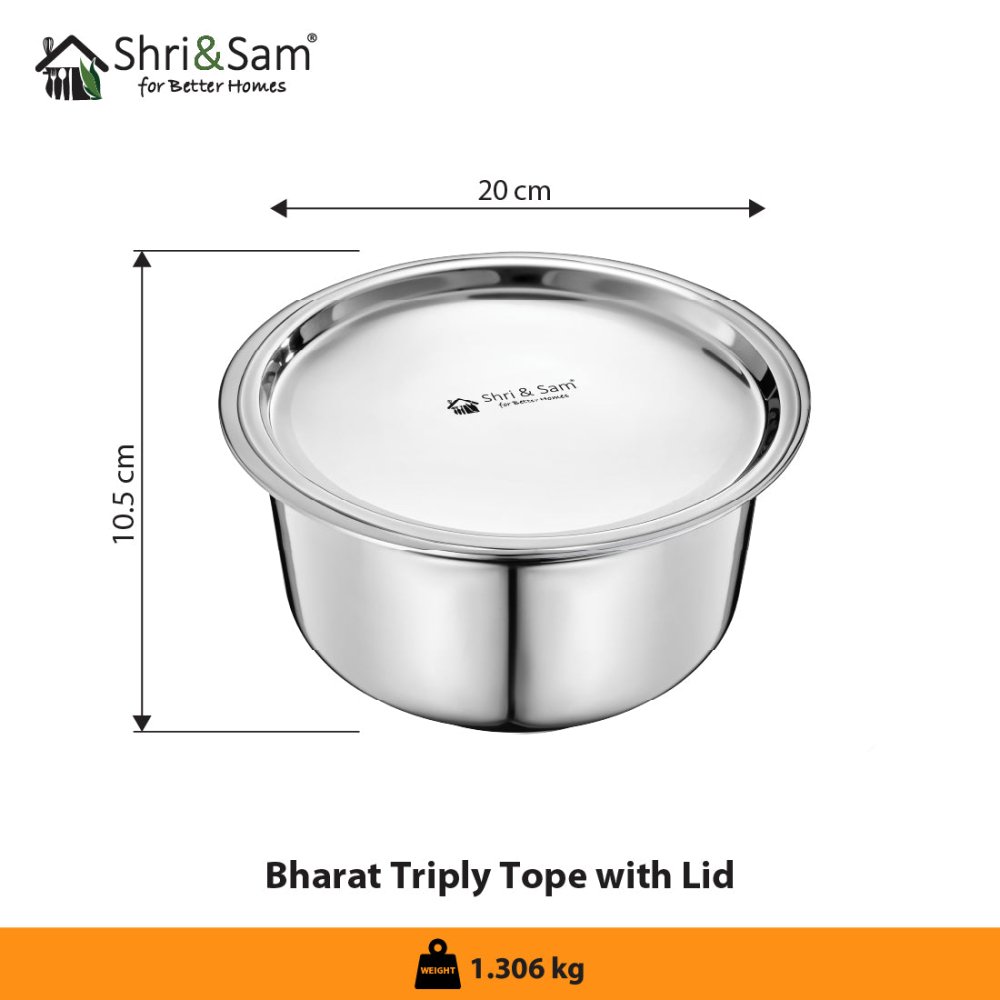 Stainless Steel Bharat Triply Tope with Lid