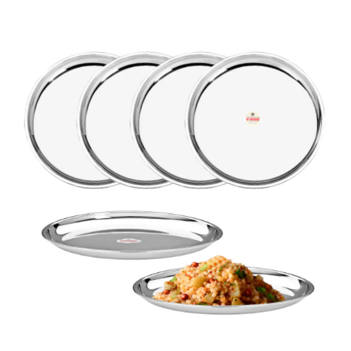 Vinod Stainless Steel China Plate, Lunch & Dinner Plate, Set of 6 pieces