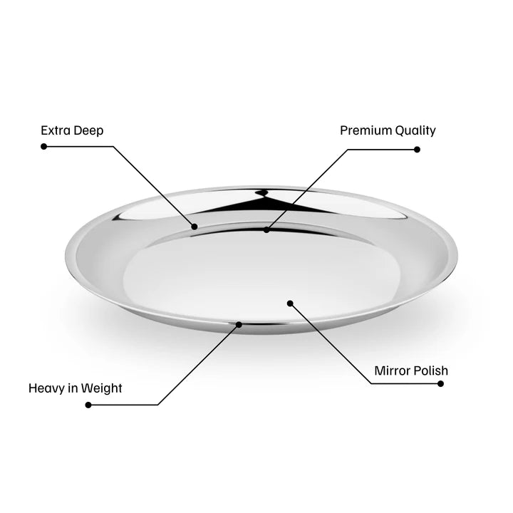 Vinod Stainless Steel China Plate, Lunch & Dinner Plate, Set of 6 pieces