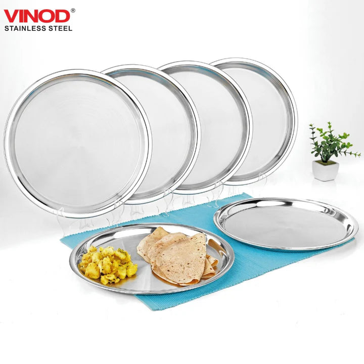 Vinod Stainless Steel China Plate, Lunch & Dinner Plate, Set of 6 pieces