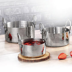 Stainless Steel Hammered Serving Donga Set of 3 Pcs