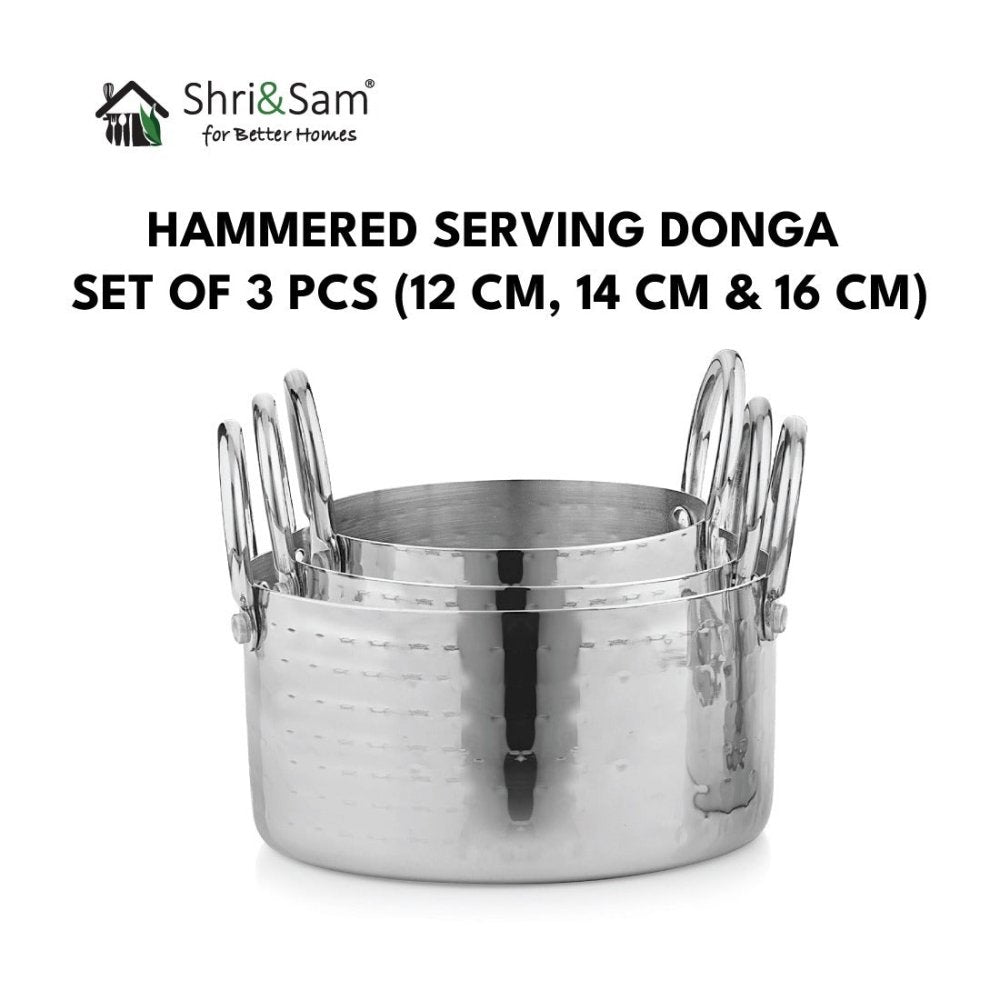 Stainless Steel Hammered Serving Donga Set of 3 Pcs
