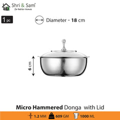 Stainless Steel Micro Hammered Donga with Lid