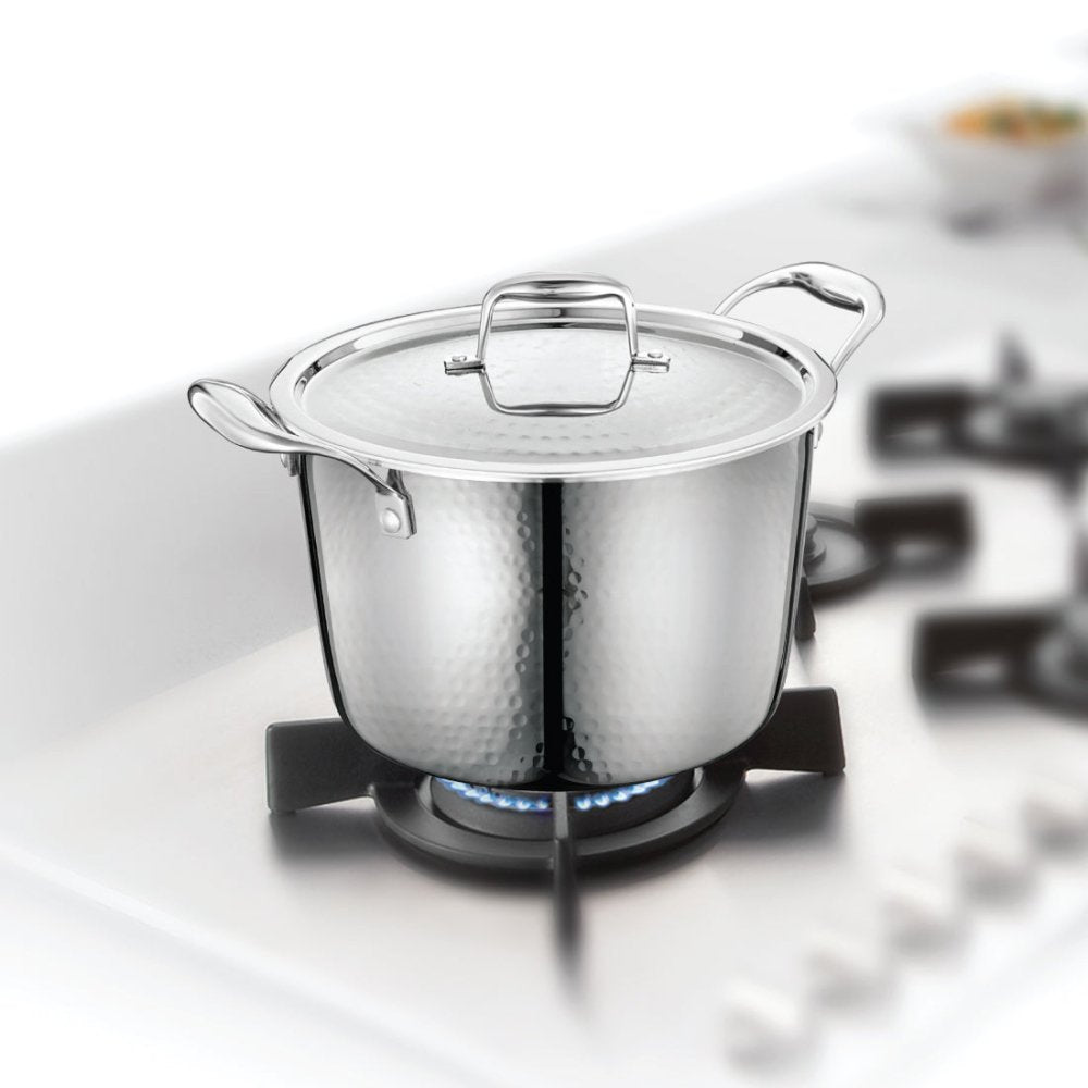 Stainless Steel Triply Bharat Hammered Casserole in Taper Shape