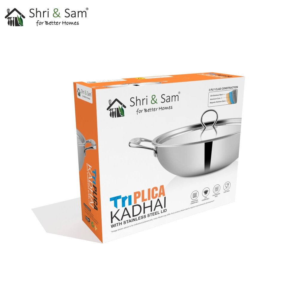 Stainless Steel Triply Kadhai with SS Lid Triplica