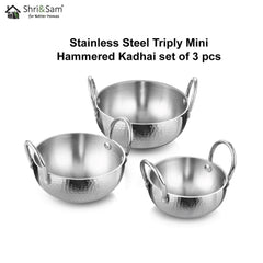 Stainless Steel Triply Mini Hammered Kadhai set of 3 pcs